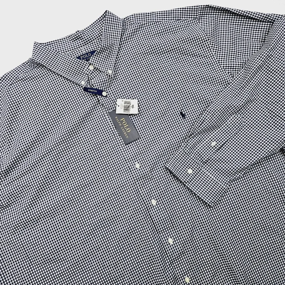 NEW Polo Ralph Lauren Mens 4XB Blue Navy Gingham Stretch Button‎ Down Shirt Pony